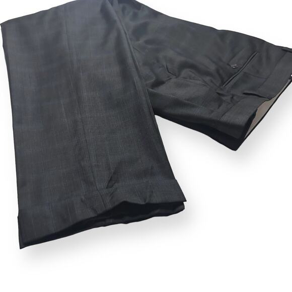 FACONNABLE Vintage Pleated Dress Pants Slacks Straight Leg Plaid Cuffed Gray 35 - Picture 7 of 10